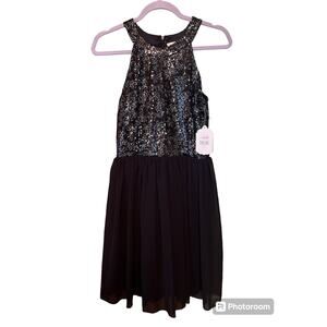 Altar'd State Floral Sequin Black Halter Mini Dress-M